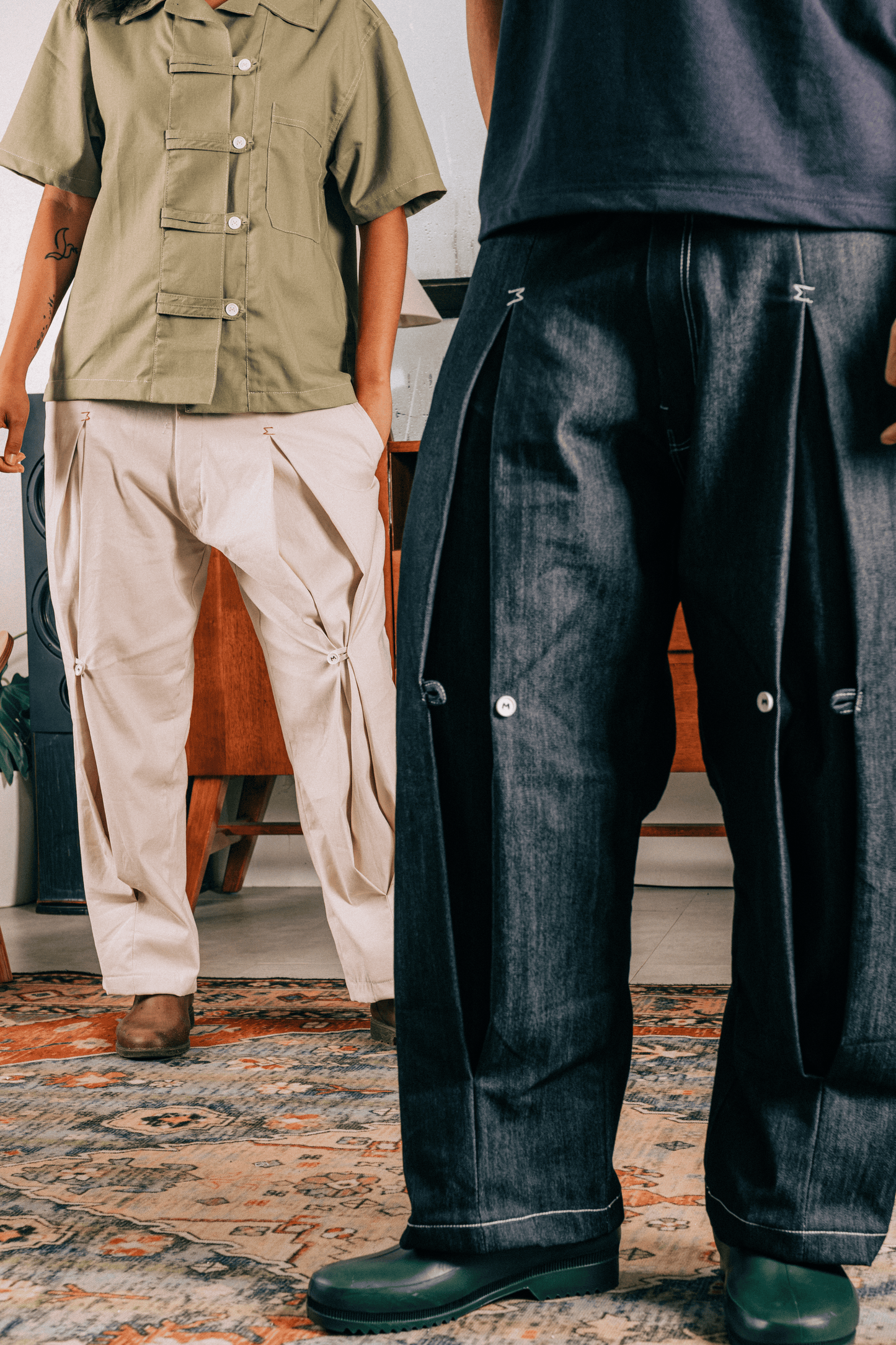 Beige Pleated Loop Pants