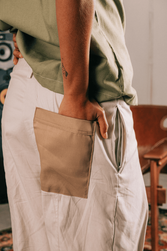 Beige Pleated Loop Pants
