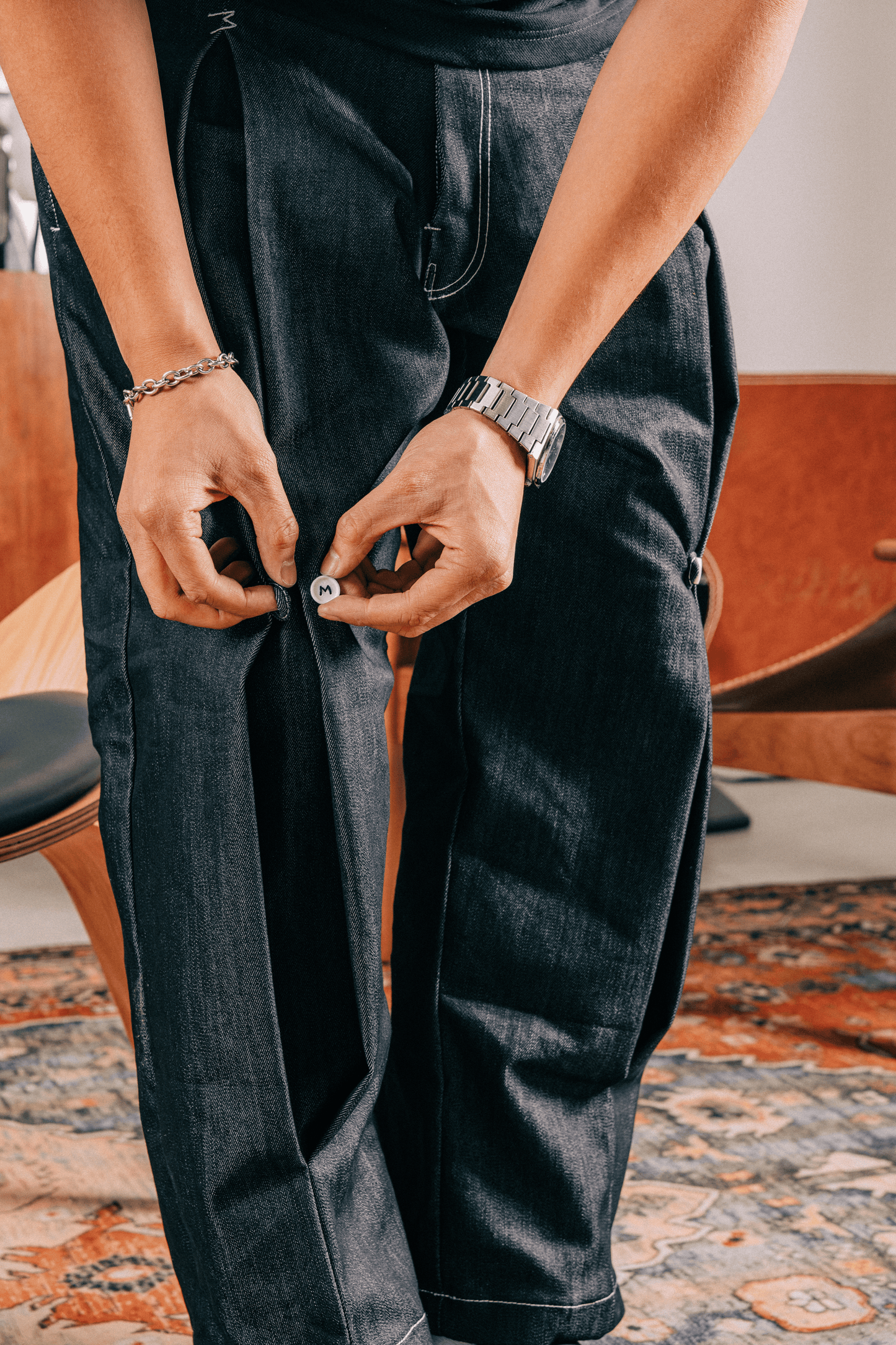 Denim Pleated Loop Pants
