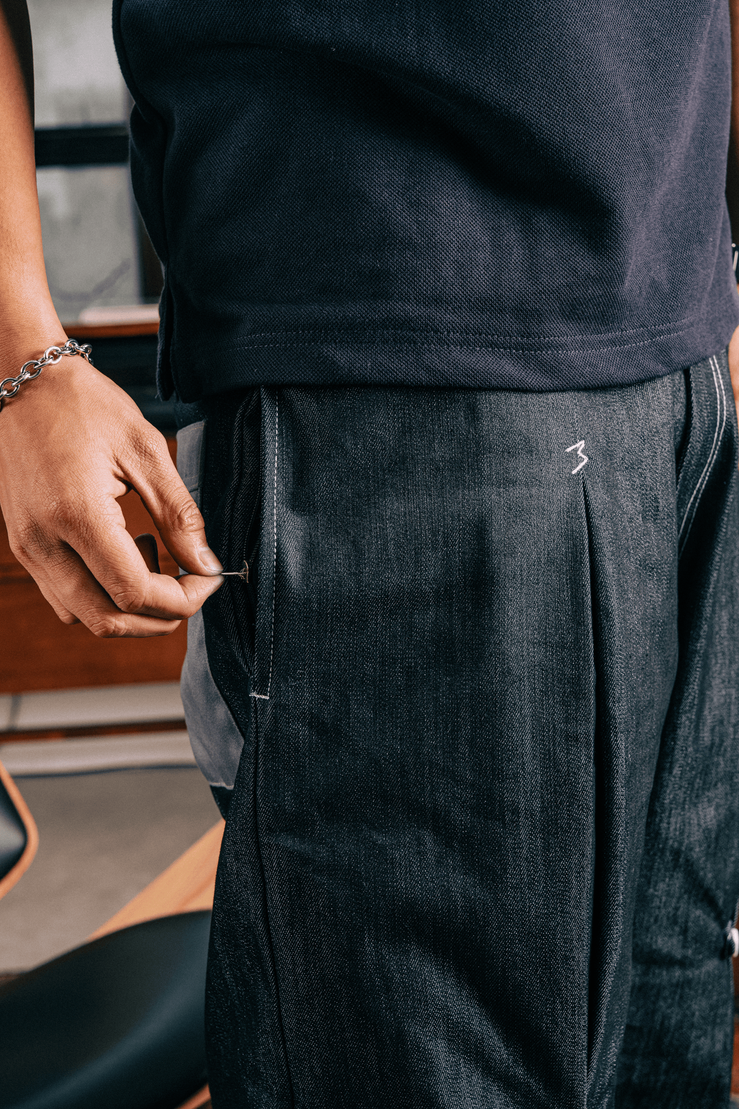 Denim Pleated Loop Pants