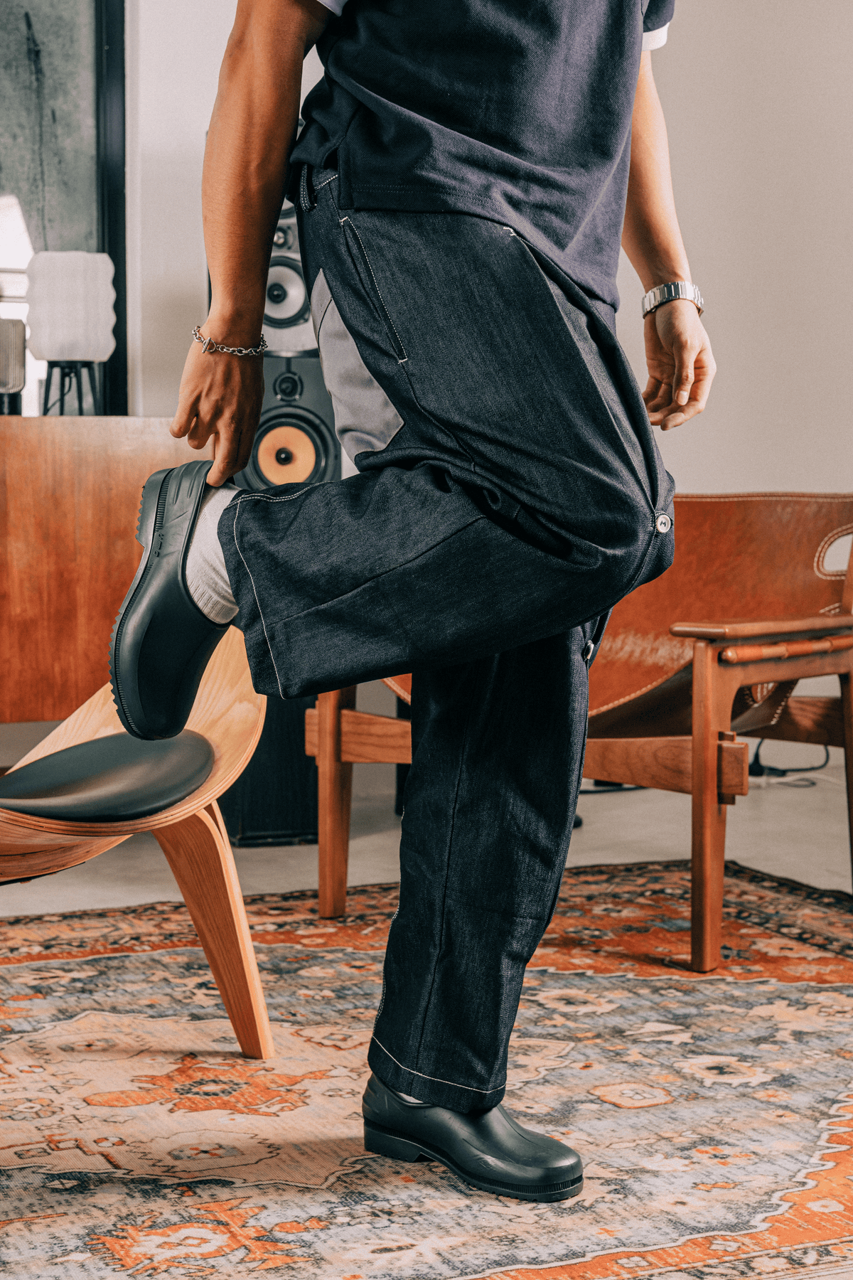Denim Pleated Loop Pants