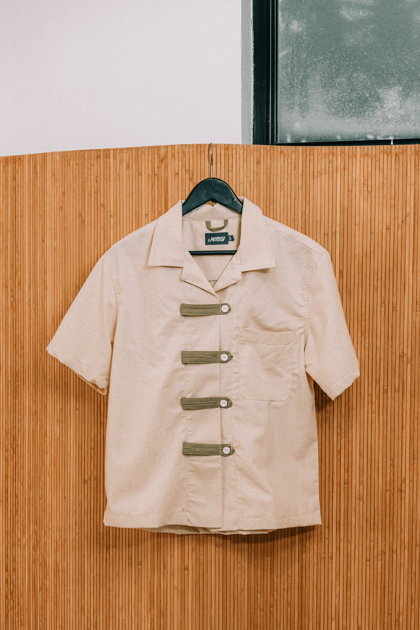 Two-toned Short Sleeve Button Loop (Cream and green)